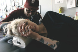 coffeeblooded: Mel getting tattooed yesterday 