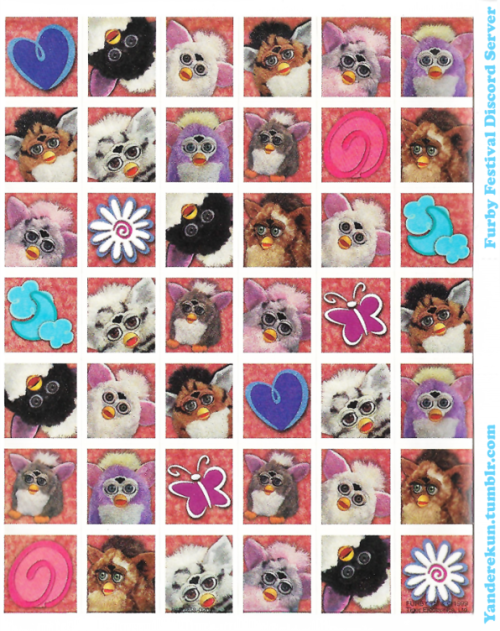 Scans of the Official Furby Valentine’s Day Cards, their backings, and the Stickers ❤️ ❤️ ❤️ Happy V