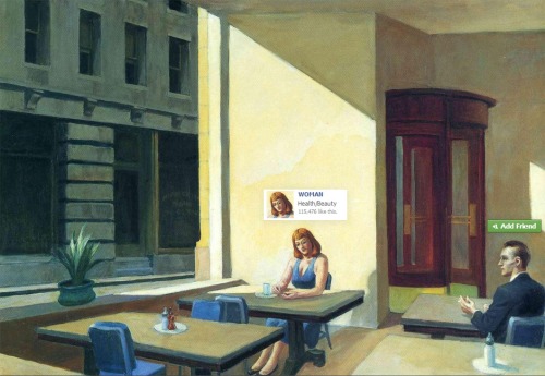 tierradentro:  Edward Hopper with social media icons, by Nastya Nudnik. (Social (media) Realism?) 
