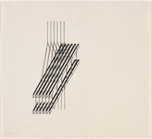 Lena (Meyer-) Bergner illustrating weaving techniques, 1943. Drawing, ink. Via Harvard Art Museums