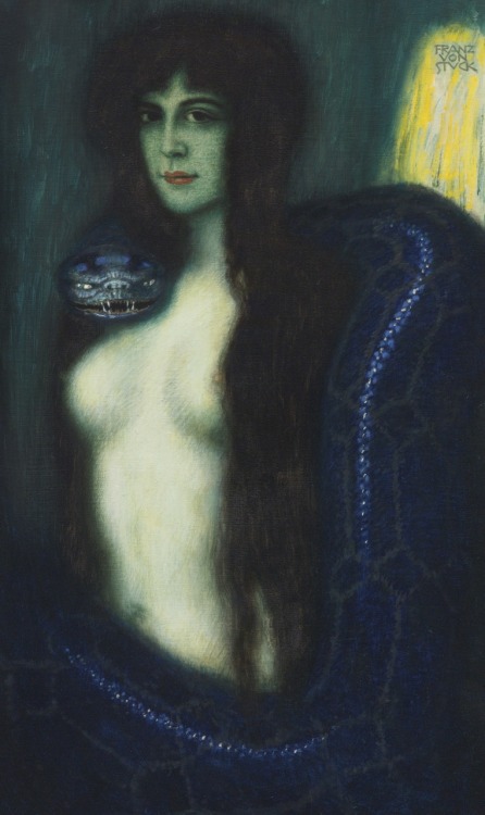 Die Sünde / The Sin. Oil on Canvas. 90.2 x 53.3 cm. Art by Franz von Stuck.(1863-1928).