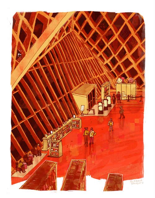 Three views of the Central branch of the Seattle Public Library. The color theme was “hot pot”. 