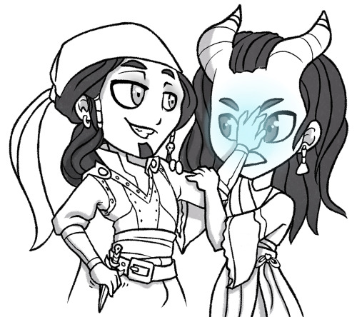 cam the human cleric and jiǔtóu the tiefling monk from the yogscast’s new d&d campaign High Roll