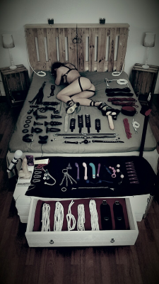 mistressvaliant:  i4caratmind77:  Someone is about to have fun!   This is why I have a platform bed with drawers under it! 💋💋  If your bed is equipped like that I think I&rsquo;m in LUST😉