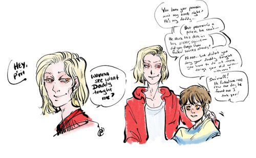 kmclaude:  Doodled some “what if Tiefer’s kid lived…and Tiefer raised it…a