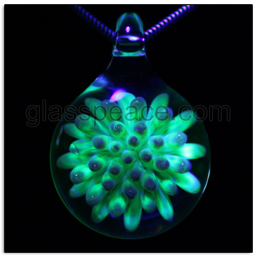 Blown Glass Pendant UV blacklight reactive dot implosion by Amir Shawn