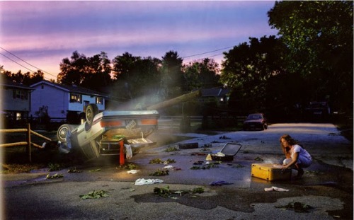 my5tic41andshit:wetheurban:PHOTOGRAPHY: Gregory Crewdson  Legendary photography Gregory Crewdson works within a photographic tradition that combines the documentary style of William Eggleston and Walker Evans with the dream-like vision of filmmakers