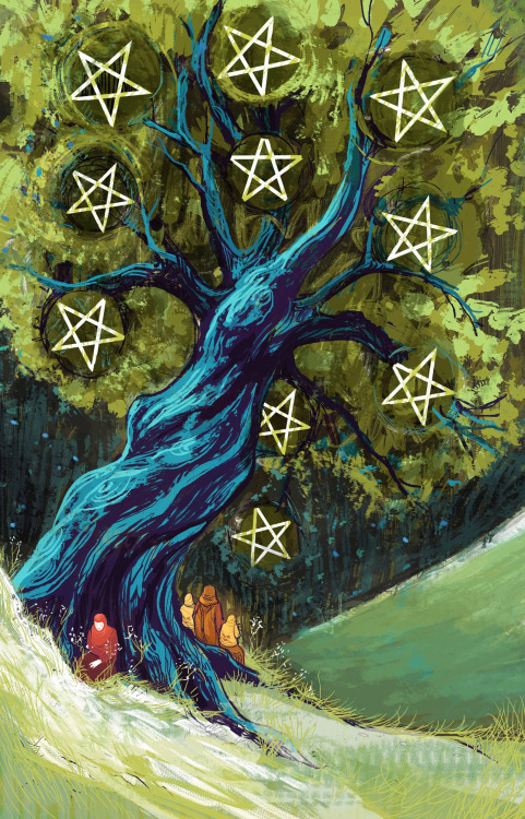 Tarot painting: 10 of Pentacles. Wealth, family, the peace of success. Roots, and what branches off.