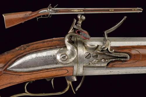 Flintlock turn barrel double barrel rifle crafted by Johann Georg Dinckl of Bavaria, 18th century.fr