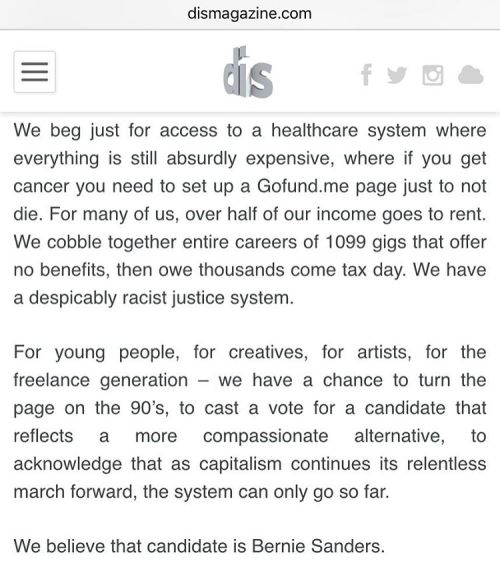 artwerk6666:  *gulp* plz go read this great PSA on @DISmagazine and go vote on Tuesday! #feelthebern