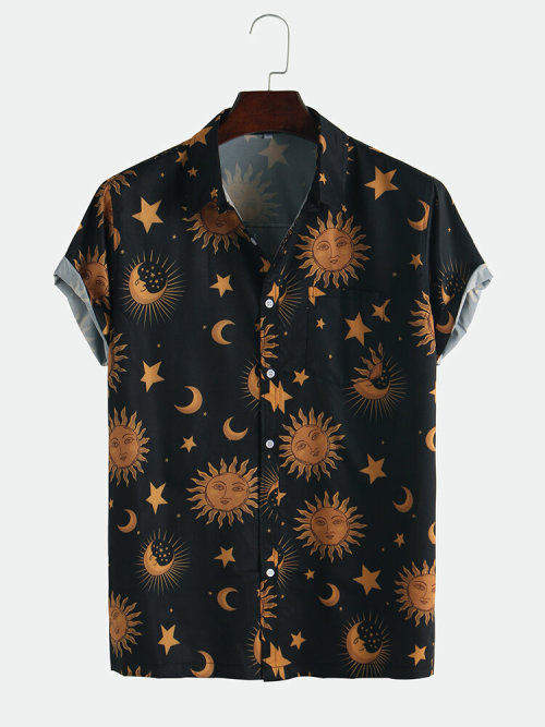 nervousnightwerewolf:Hawaiian flower Printed Short Sleeve Shirt And Button Print BlousesCheck out HE