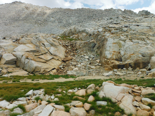 Geo dumps, filled with broken rocks. Pinnacles Lakes Basin, John Muir Wilderness, Sierra Nevada Moun