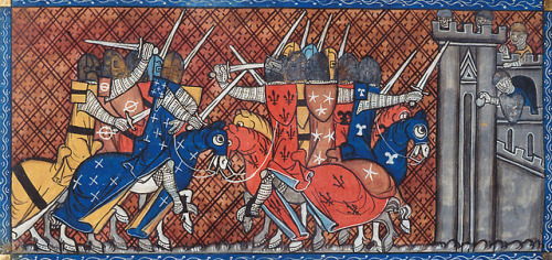 Les Grandes chroniques de France (c. 1332).An attack of the Tartars in the Holy Land.