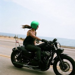 ridefastdieolder:My friend MJ owning PCH! This is the definition of babes on bikes.
