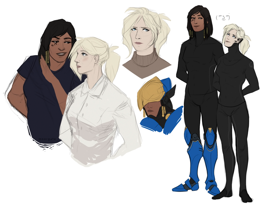 moorgate:Here are some Pharah and Mercy doodles I spent way too much time on because