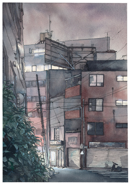 mydarkenedeyes:Mateusz Urbanowicz - Tokyo at Night (Watercolour on paper, 2017‒)