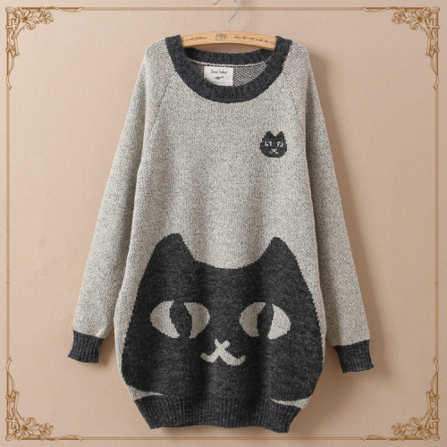 Kitten Round Neck Long-Sleeved Knit Sweater - $33.70 