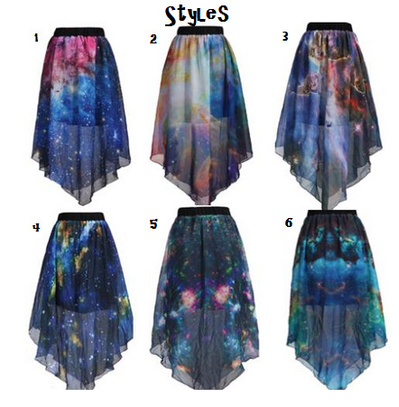 shop-cute:  shopbabydollwigs:  Asymmetrical Galaxy Skirt - $20  You can use the code
