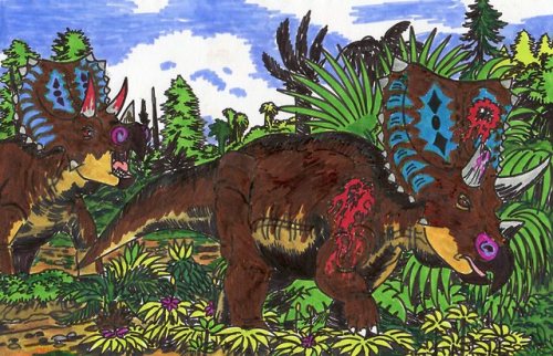 sailorgojirarex1997: Dinovember Day 14. An injured old male Chasmosaurus russelli walking 