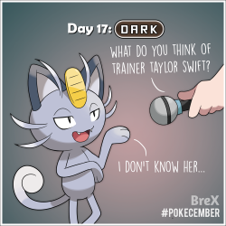 brex-art:    Day 17!Well, they say Pokemon are like their trainers, right? This Alolan Meowth is pretty much like his trainer, the powerful Elite 4 member who owns the shiny Skarmory. He doesn’t like fighting though! #Pokemon #Pokecember#AlolanMeowth