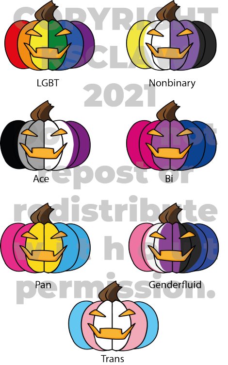 ksclaw:Pride Pumpkins and Pride Witches, gonna be available as badges and maybe stickers at J-Popcon