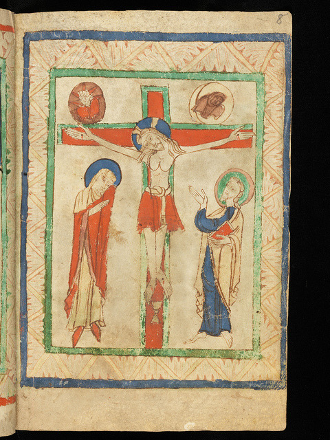 manuscriptjourneys:Portrayal of the Crucifixion of Christ in a 12th century manuscript on Flickr.The