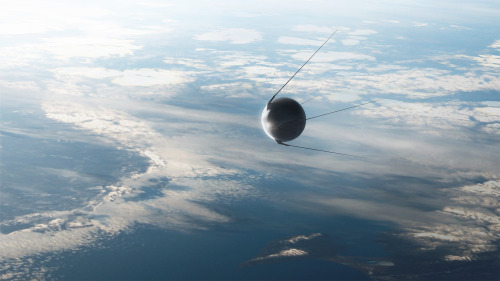 Sputnik 1, Earth’s first artificial satellite, high above Lake Baikal.