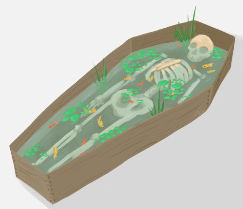 lady-darkstreak: i’ve been wanting to paint this for a while. fish pond in a coffin