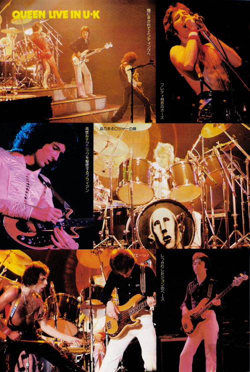 fuckyeahmercury:Queen live in UK – 1978Japanese clippings from ‘Music Life’ magazine