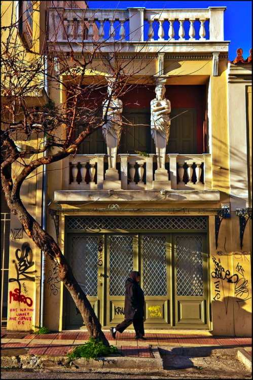 hellas-inhabitants: The house with the Caryatids in Aghion Asomaton street in Keramikos which enchan