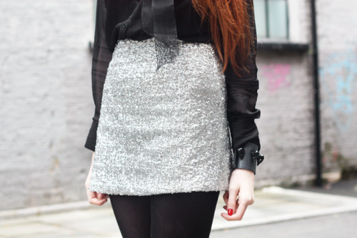 Daggar Earrings - Asos Sheer shirt - Old (Similar - American Apparel) Ribbon tie - Craft Shop Motel 