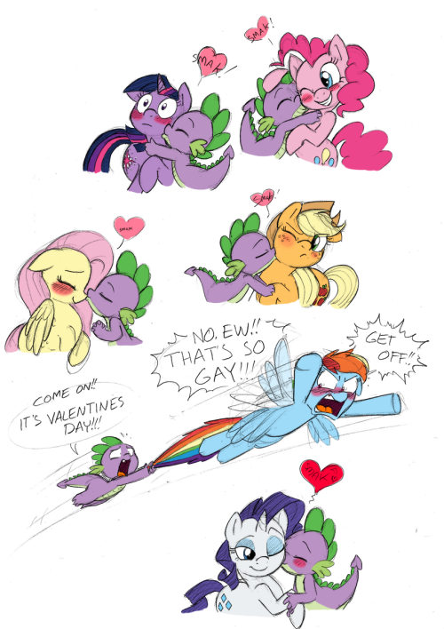 datcatwhatcameback:  iamafabulousjellyfish:  askstarliner:  the-great-and-powerful-satsuki:  kukutjulu01:  Spike on a Kissing Spree by Mickeymonster  How is that gay omfg  ..rainbow is a dude  what?  da fuk  HNNNG omfg so adorable <3