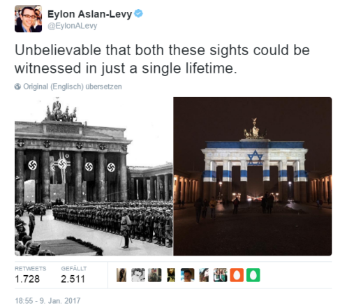 allthingsgerman:Berlin’s Brandenburg Gate lights up in solidarity with Israeli terror victims.(tweet