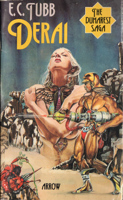 expansivemouthfeel:  The ridiculous pulp-cool wrap-around cover for the second Dumarest novel by E.C. Tubb. This is the 1976 Arrow re-print (cover artist?) but the original 1973 UK release (also Arrow) had its own totally sweet cover art from Chris Yates.