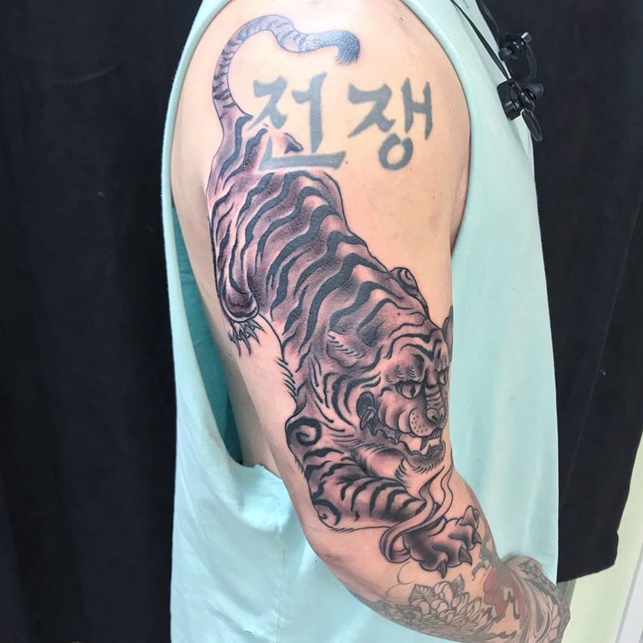 michaelebennett on Instagram Korean tiger for Sarah Lovely seeing you  Sarah  Tiger tattoo Tiger tattoo design Black ink tattoos