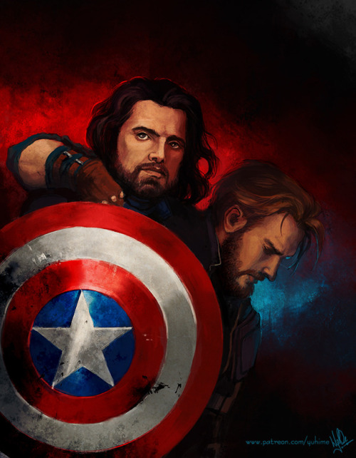 yuhimebarbara: Painted for @mrs—nicole Steve Rogers getting some support from Bucky Barnes. Ca