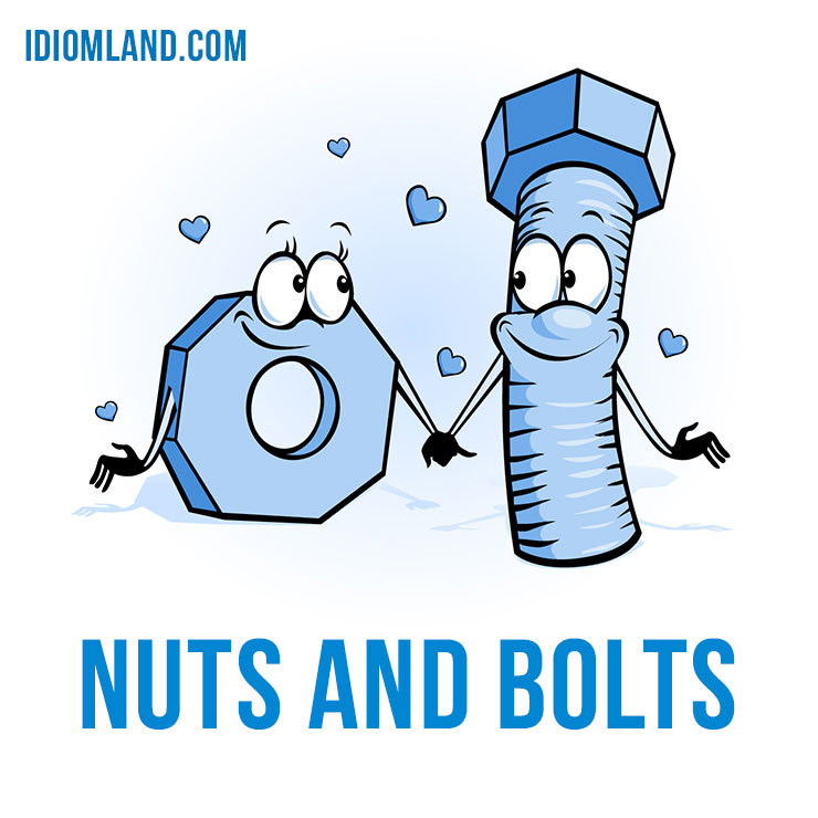 Hi there! 😊 Our idiom of the day is ”Nuts and bolts”, which means “the basic, practical details of a job or other activity.”
The phrase alludes to nuts, which are almost always used in conjunction with a mating bolt to fasten multiple parts together....