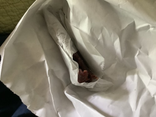 Jerky wrapped up in white paper