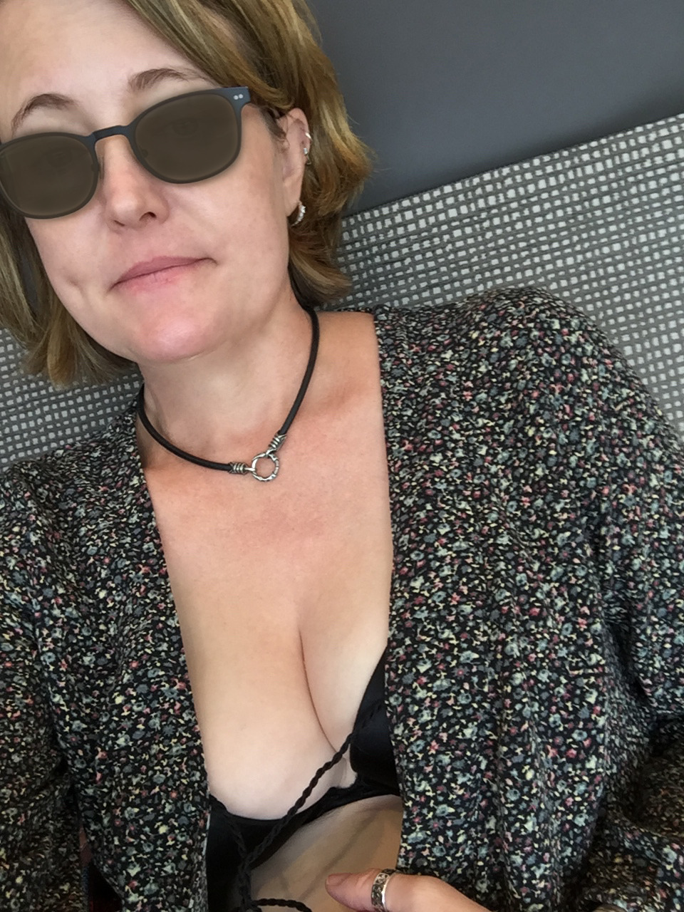 exhibitionist-wife:  Just sitting in the Admiral’s Club with some time (and cleavage)
