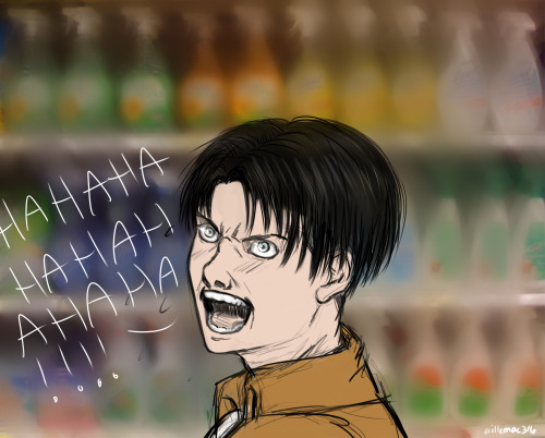 aillemac316:  According to the Q and A with Isayama (http://plain-dude.tumblr.com/post/89448667392/bessatsu-magazine-q-a-with-isayama), Levi would most likely laugh by seeing “super convenient cleaning goods”. Levi doesn’t laugh much because it