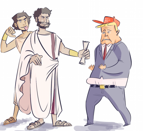 assallo:bored vacation doodle of emperor hadrian issuing trump a cease and desist for the whole wall