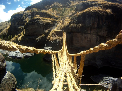 atlasobscura:The Last Handwoven Bridge - Canas, Peru Known as keshwa chaca, this is the only remai