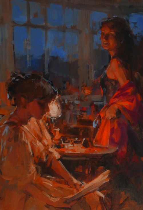 fordarkmornings: Lamplight by Paul Hedley (British, b. 1947). Acrylic on canvas.  Source.