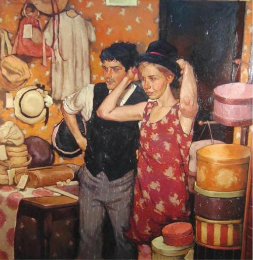 Тrying on hats   - Joseph Lorusso American 1966-