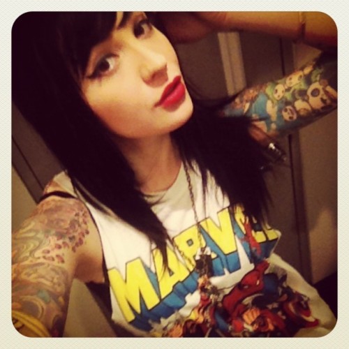 nekomarie:  New tank ;) #forever21 #shopping #shibuya #marvel #tattoos #japan #me 