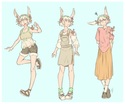 Doodles of Cotton in various outfits. A collection of summery ensembles she’d like, a look ins