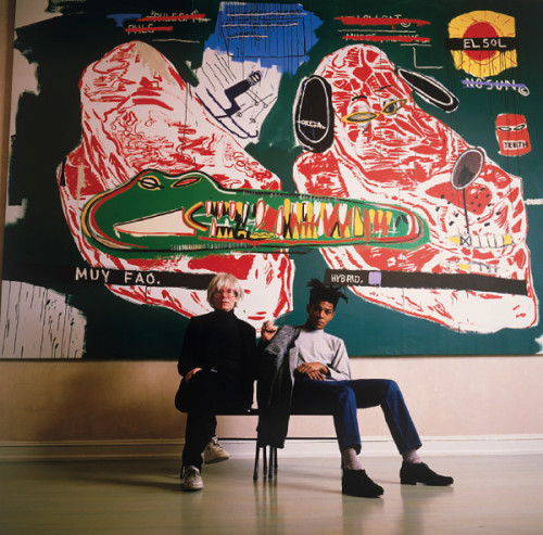 emmablowguns:twixnmix:Andy Warhol and Jean-Michel Basquiat photographed by Tseng Kwong Chi, 1985.  J