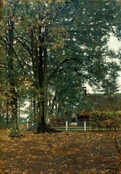 Farm under Autumn Trees   -  Jan Bogaerts  1907Dutch 1878-1962Oil on canvas, 69 x 49c