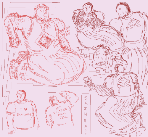 page full of olzhas sketches, toned in red.