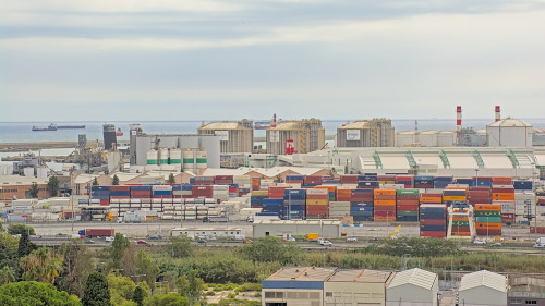 High angle views on the city and port of Barcelona, Spain